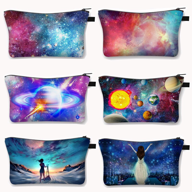 Galaxy Star Print kosmetyczki planeta kobiety makijaż torby damskie szminki przechowywanie kosmetyki torba dziewczyny kosmetyczka organizatorzy