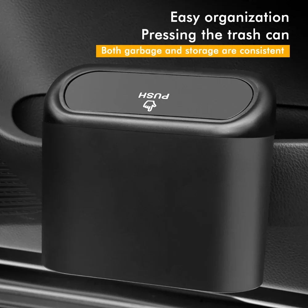 Cubo de basura para coche, cubo de basura colgante, caja de basura dura de presión ABS con tapa, organizador de fila trasera plegable multifuncional Universal