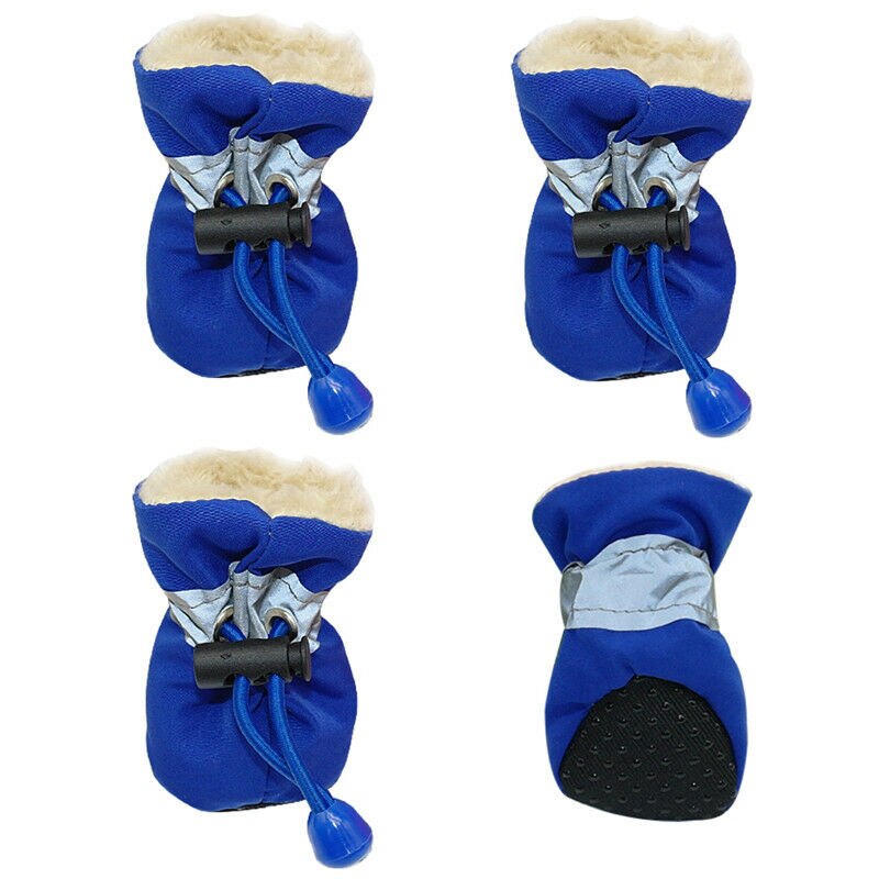 4 Stuks Waterdichte Winter Hond Schoenen Anti-Slip Regen Snowboots Schoenen Dikke Warme Voor Kleine Katten Honden puppy Hond Sokken Booties: Blue / L