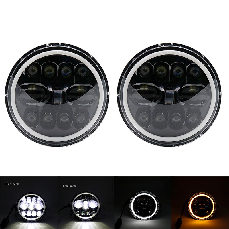 2 pcs Car LED 7 Inch Round Headlight Conversion Kit For Beetle Classic Volkswagen 1950 -1979 Lada Niva 4X4 Uaz Hunter Headlamps: 55W Headlight black