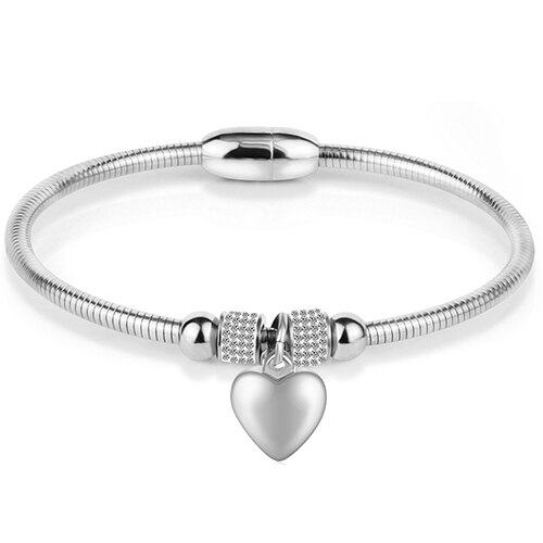 Style Heart Crystal Charm Bracelet Bangles Magnet Clasp With Snake Chain 316L Stainless Steel Women Wedding jewelry: SU1239-S