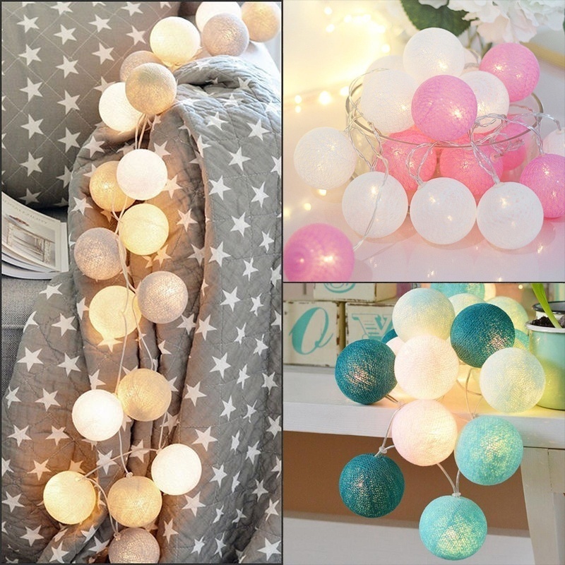 20 led bomuldskugle string lys batteridrevne farverige guirlande fe lys til hjemmet bryllup julefest udendørs dekorationer