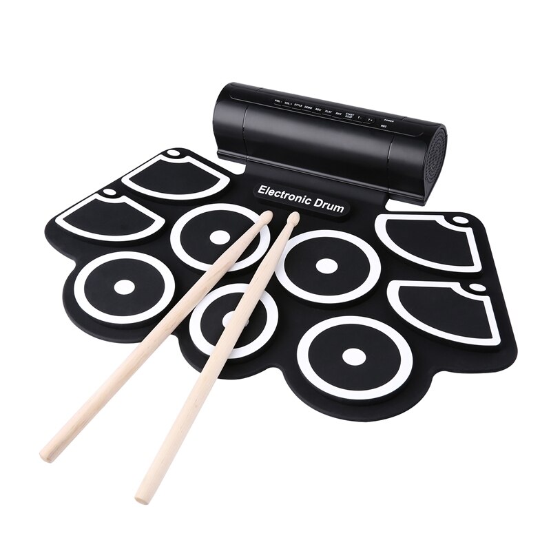 Portable Roll up Electronic USB MIDI Drum Set Kits 9 Pads Built-in Speakers Foot Pedals Drumsticks USB Cable For Practice