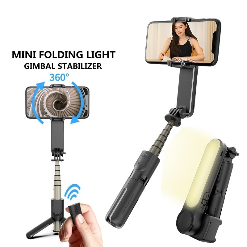 Mini Handheld Gimbal Stabilizer Met Licht Invullen Draadloze Afstandsbediening Draagbare Telescopische Selfie Stok Statief Voor Telefoon Houder Stand