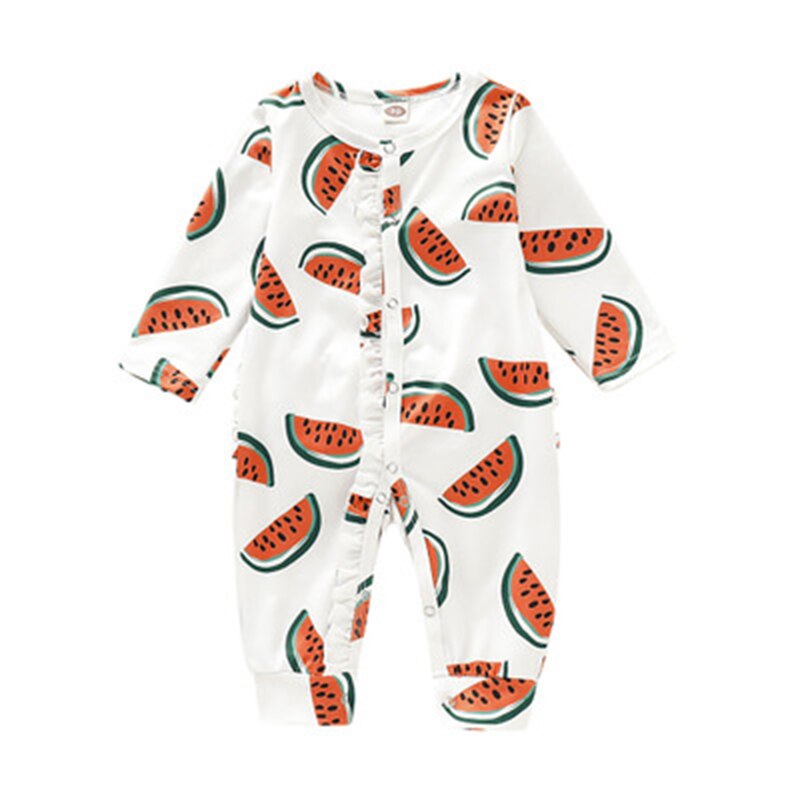 Baby Katoen Lange Mouwen Voet-Gewikkeld Romper Voor Baby Boy Schattige Watermeloen Print Een Stuk Meisje Kleding Pasgeboren jumpsuit: 0-3M-70CM