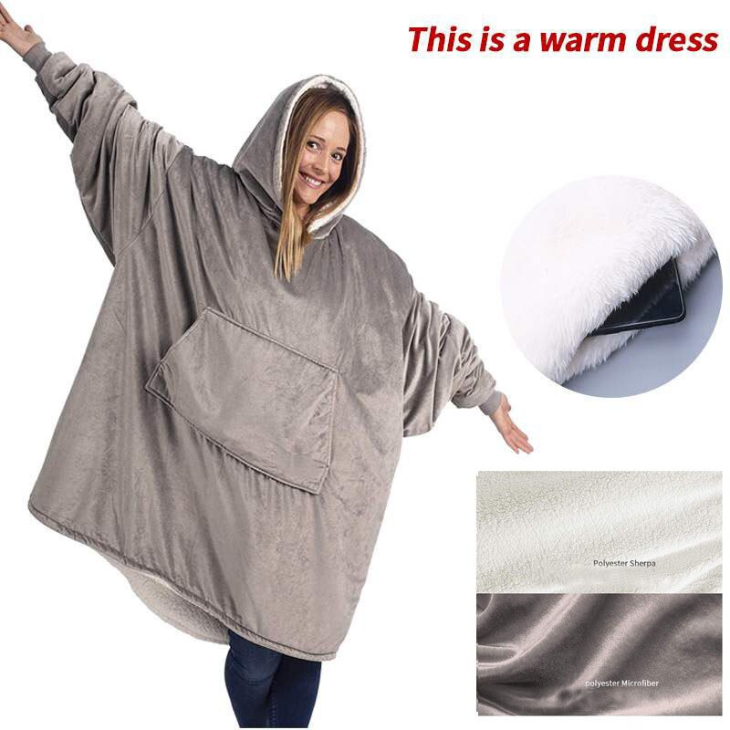 Gruesa Bata Manta Polar Unisex con Capucha para Adultos y Niños, Cálida Sudadera Albornoz con Bolsillo Gigante, Mantas Compensadas para Viajar, el Hogar y Camas