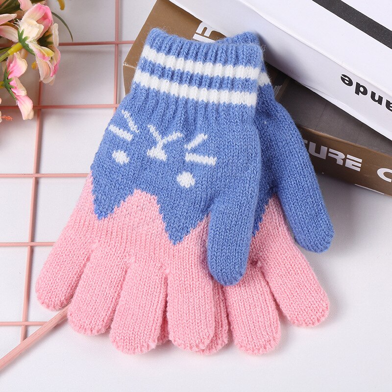 1 Pair Cat Splice Mittens Winter Baby Boys Girls Knitted Gloves Warm Rope Full Finger Mittens Gloves for Children Toddler Kids: E