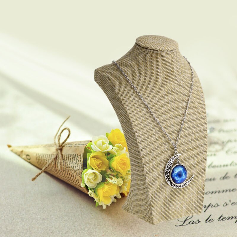Linen Mannequin Bust Jewelry Necklace Pendant Neck Model Display Stand Holder