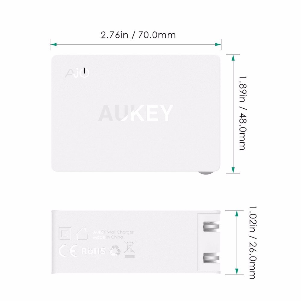 Enchufe europeo Original Aukey, carga rápida, PA-Y2 Amp tipo C con carga rápida 3,0, USB Dual Fsat carga