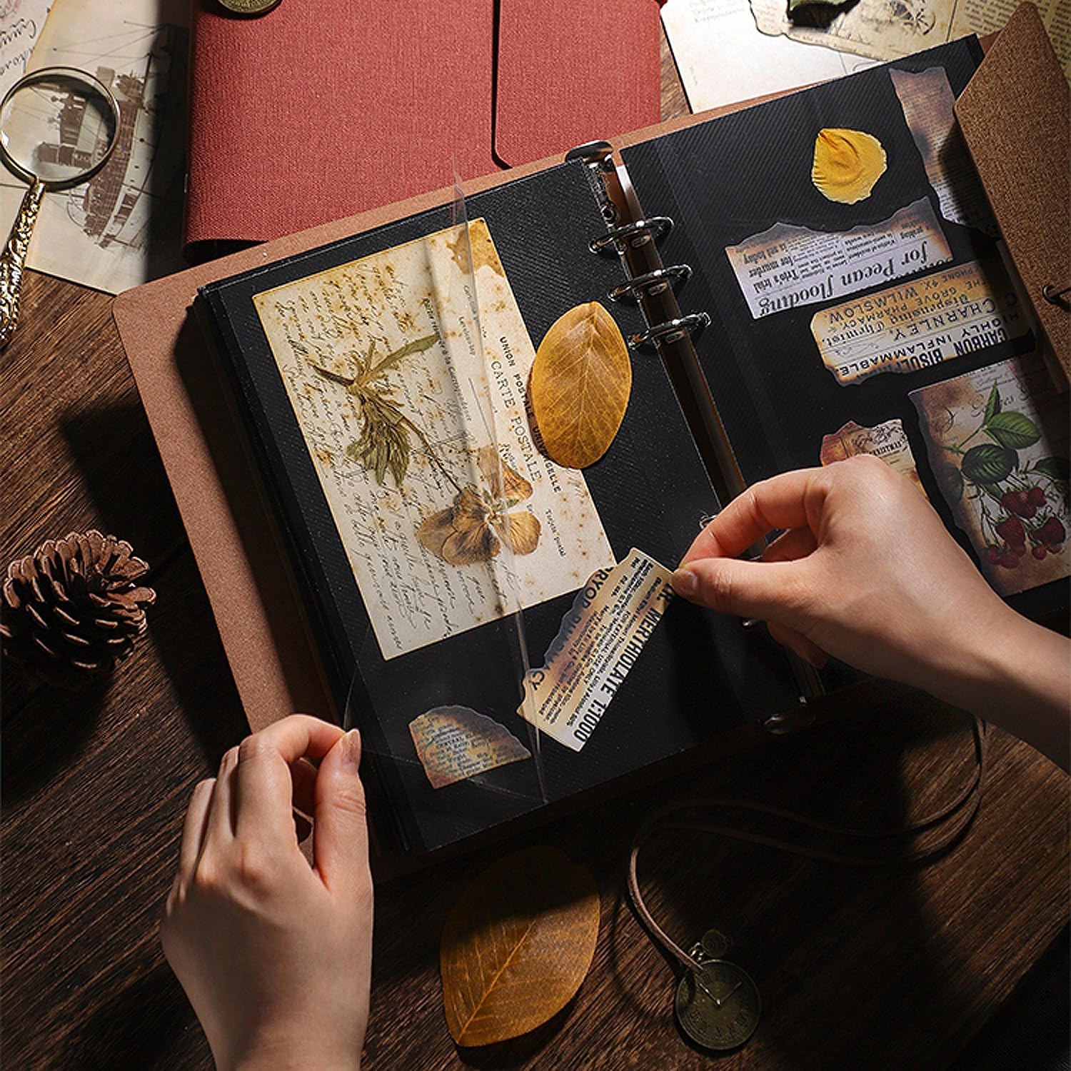 Álbum de fotos DIY, libro de recuerdos de cuero, película de papel Kraft, álbum de fotos conmemorativo, almacenamiento de sobres, álbum autoadhesivo de