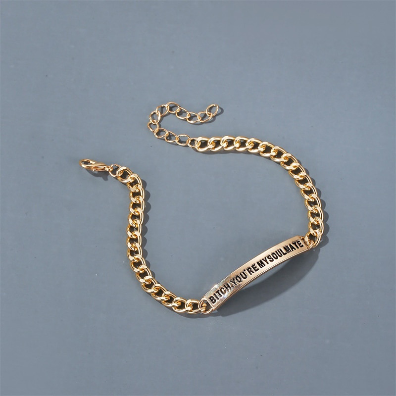 You're My Soulmate Charm Letter Bracelet Handstamped His and Her Chain Bracelet Men Women DIY Couple Jewelry Pulseras