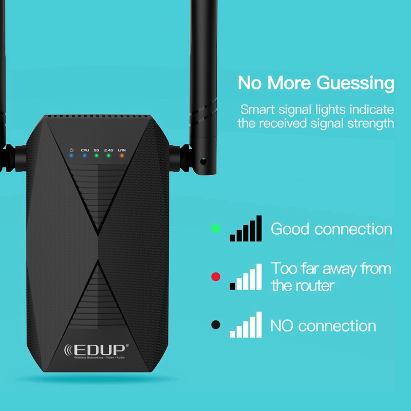 Edup 1200m wlan-repeater dualband 2.4g & 5 ghz wlan-extender wireless 802.11ac router signalverstärker für heim-wlan-anschluss