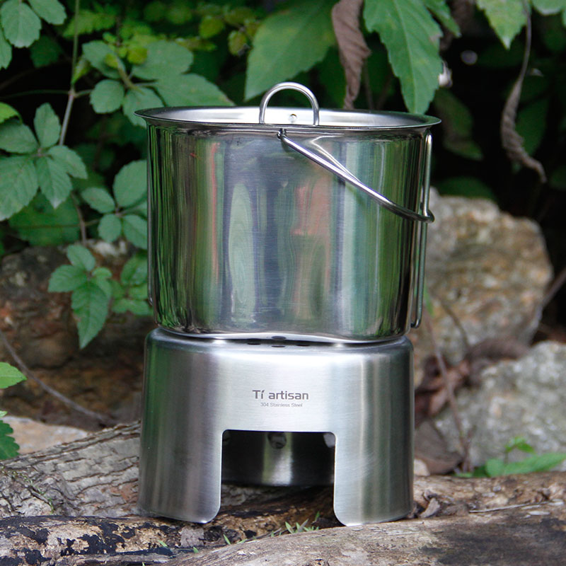 Tiartisan Outdoor Camping Kookgerei 304 Roestvrij Staal Leger Editie Kantine Beker Lunchbox Houtkachel Set Met Handvat Opknoping Pot