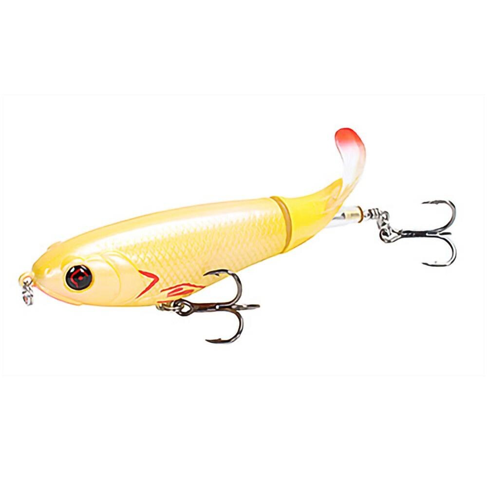 Whopper Popper Topwater Fishing Lure Artificial Hard Bait 3D Eyes Plopper With Soft Rotating Tail Fishing Tackle
