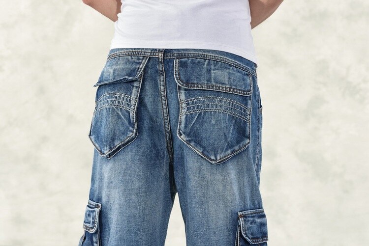 Men Casual Cargo Jeans Pants With Multi Pockets Loose Fit Hip Hop Denim Trousers For Male Baggy Jeans Plus Size 30-46