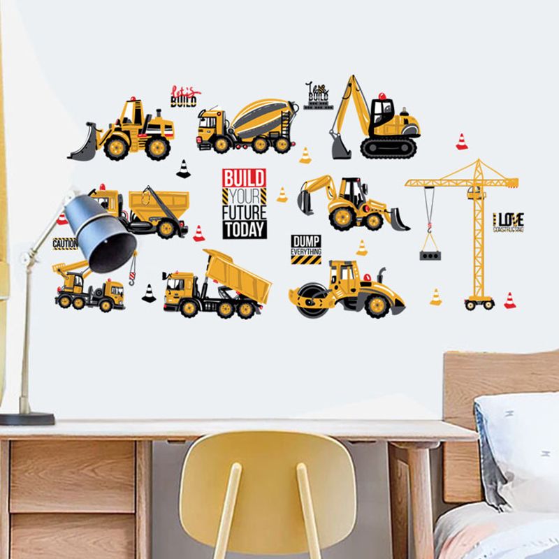 Pegatinas de pared DIY para habitaciones de niños, coches de transporte, camiones, papel tapiz para excavadora, decoración del hogar, decoración de habitaciones de chicos, Póster Artístico de pared, 45x60cm