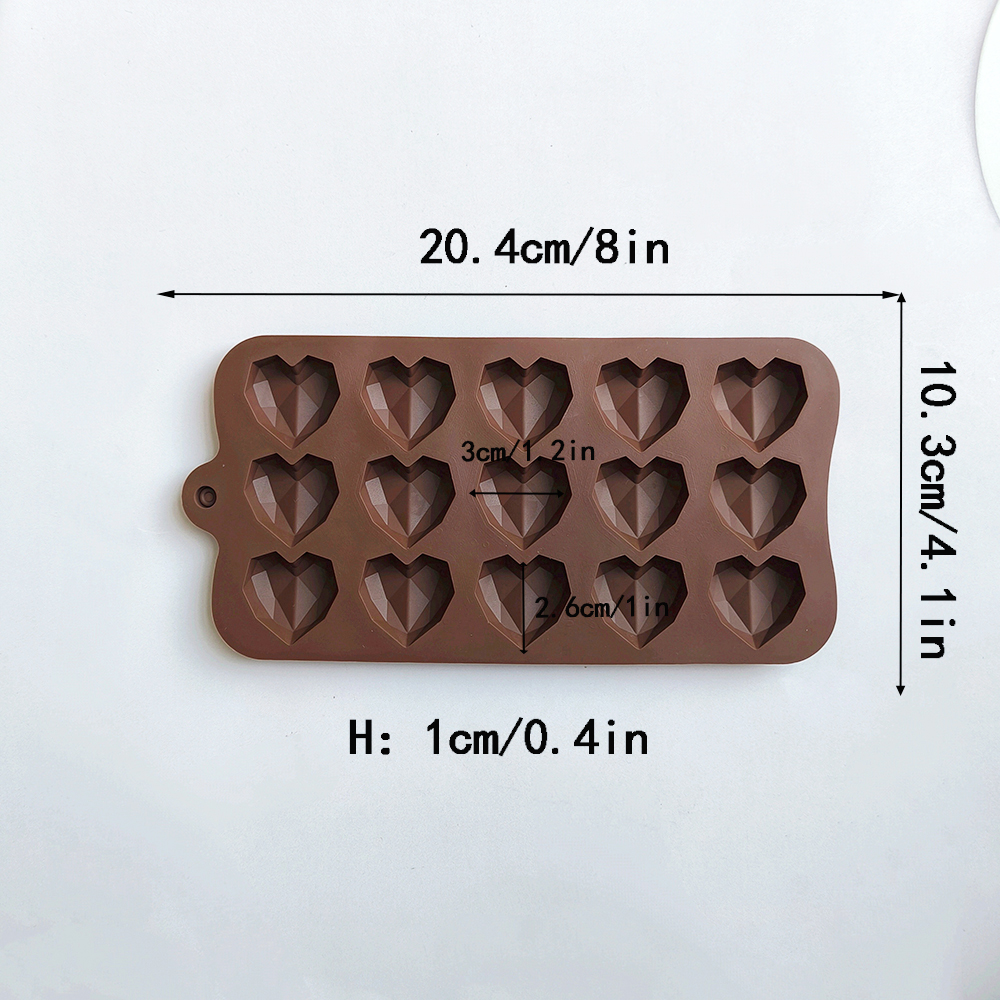 Moule à chocolat en Silicone en forme de cœur, diamant à 15 cavités, fait à la main, pour biscuits, bonbons, gelée, laque, cire, particules, 1 pièce