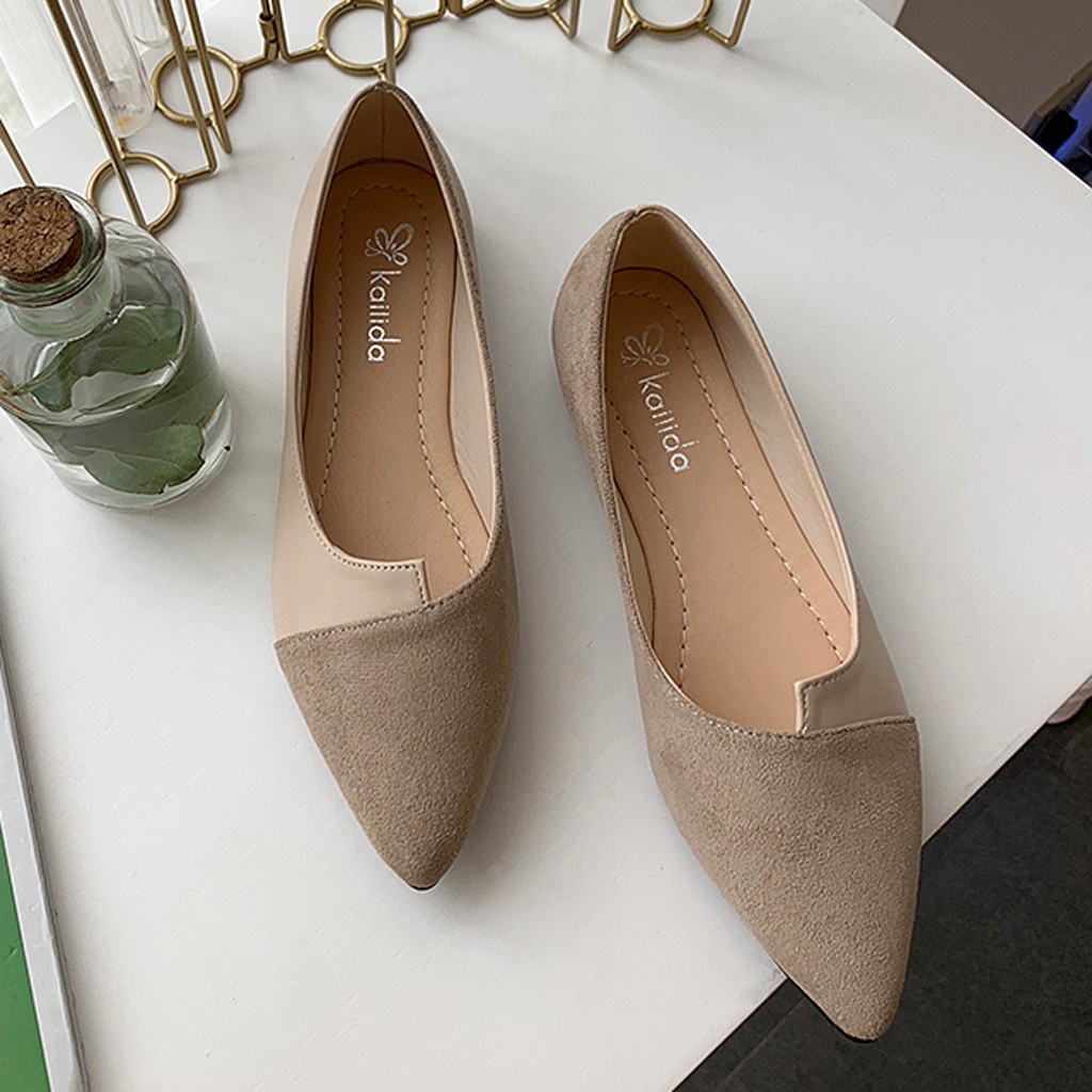 Scarpe basse a punta da donna Scarpe slip on patchwork solide Ballerine casual traspiranti Mocassini comfort quotidiano per tutti gli abbinamenti: Cachi / 35