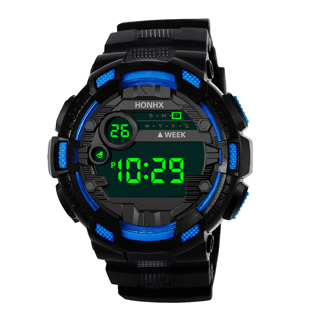 Luxe digitale led-horloge voor heren met datumweergave, sportief, outdoor, elektronisch sporthorloge, verjaardagscadeau, horloges voor mannen, reloj hombre: Blauw