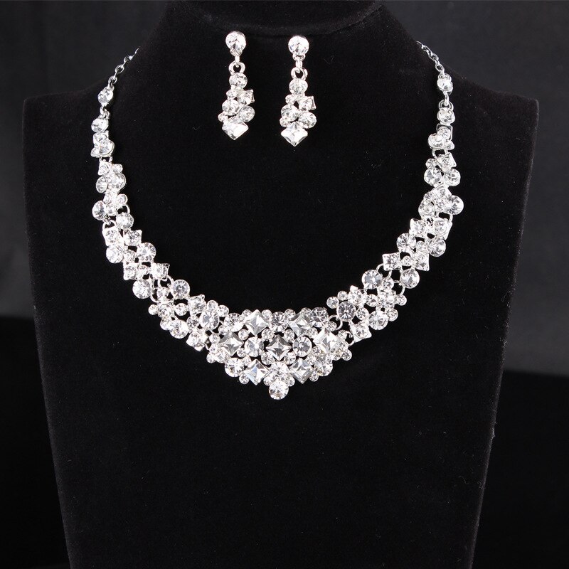 Luxury Sparkling Crystal Leaves Bridal Jewelry Set Rhinestone Tiaras Crown Necklace Earrings Wedding African Beads Jewelry Sets