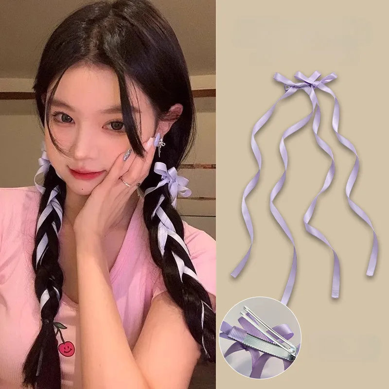 Pinzas para el cabello con lazos trenzados, cintas, coletas dobles, gorros ultra bonitos, horquillas largas dulces de estilo coreano a la , 2 uds.
