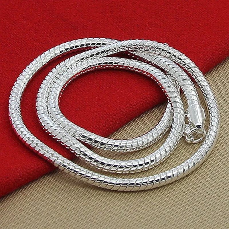 20-60cm Plata de Ley 925 3mm cadena de serpiente collar pulsera para mujer hombre joyería de compromiso de boda dijes lindos
