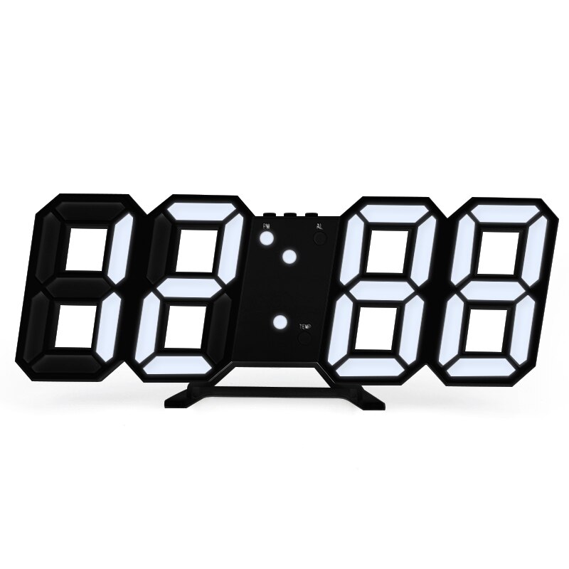 Large 3D Digital Led Alarm Clock Snooze Function Photosensitive Electronic Table Clock With Thermometer Calendar Desk Clocks: black white