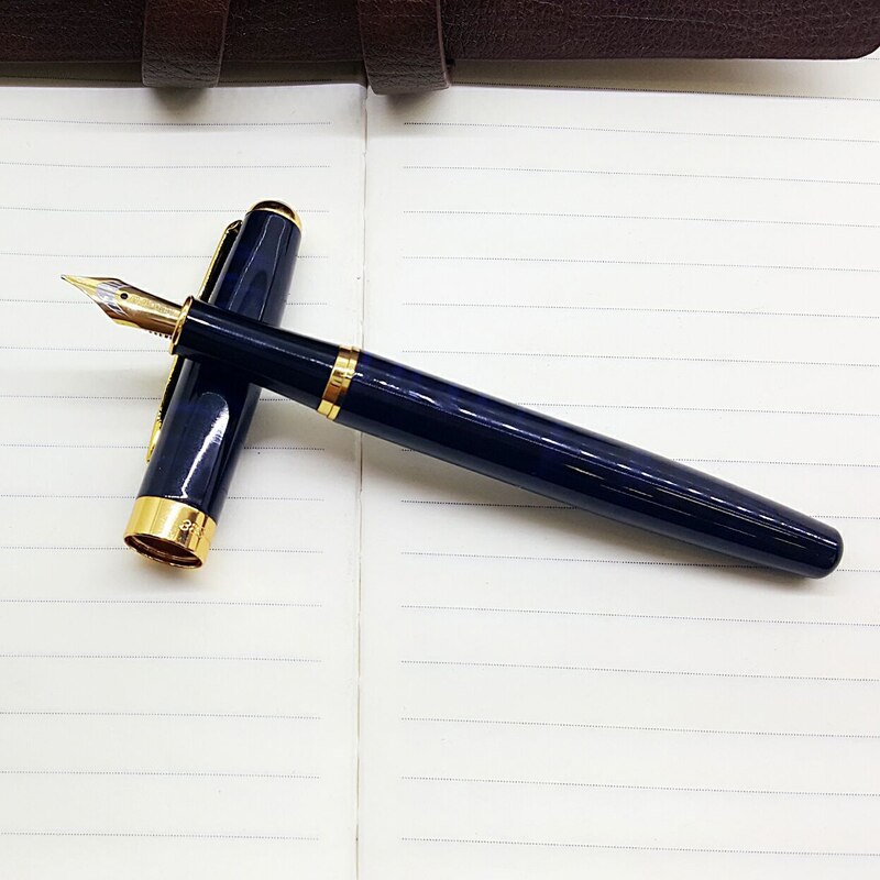 Black Silver Stainless Steel Fountain Pen Luxury Brand 18K Nib Medium Gold Trim Arrow Clip Office Metal Pens