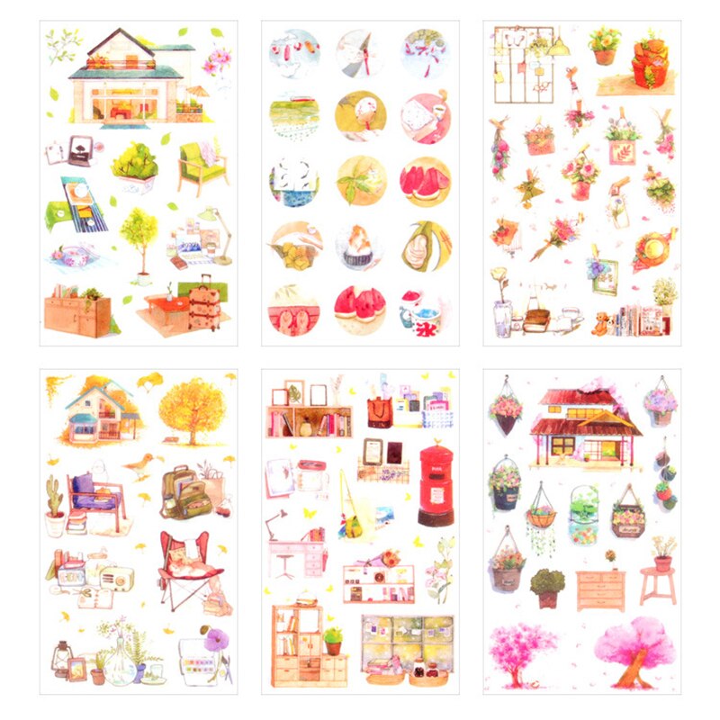Xinaher 6 ark/parti mitt hus liv dekorasjon papir klistremerke pakke gjør selv dagbok dekorasjon klistremerke album scrapbooking