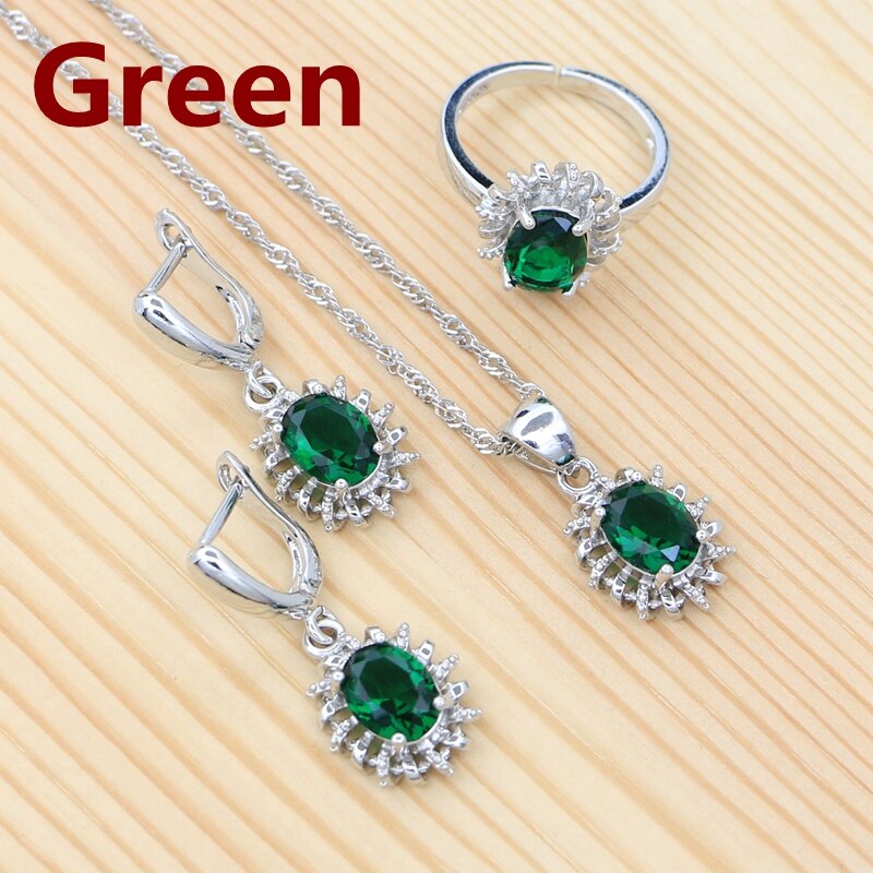 925 Sterling Silber Ohrringe Offenen Ring Halskette Anhänger Grün Zirkonia Zubehör Ethnischen Stil Schmuck Bausatz: Grün