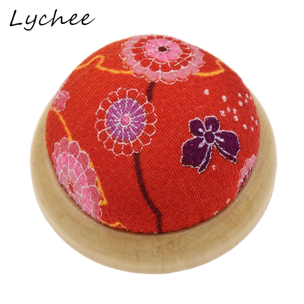 Lychee Willekeurig Patroon Ronde Japanse Stijl Houten Bloem Naald Base Spons Vullen DIY Naaien Naald Werk Gereedschap