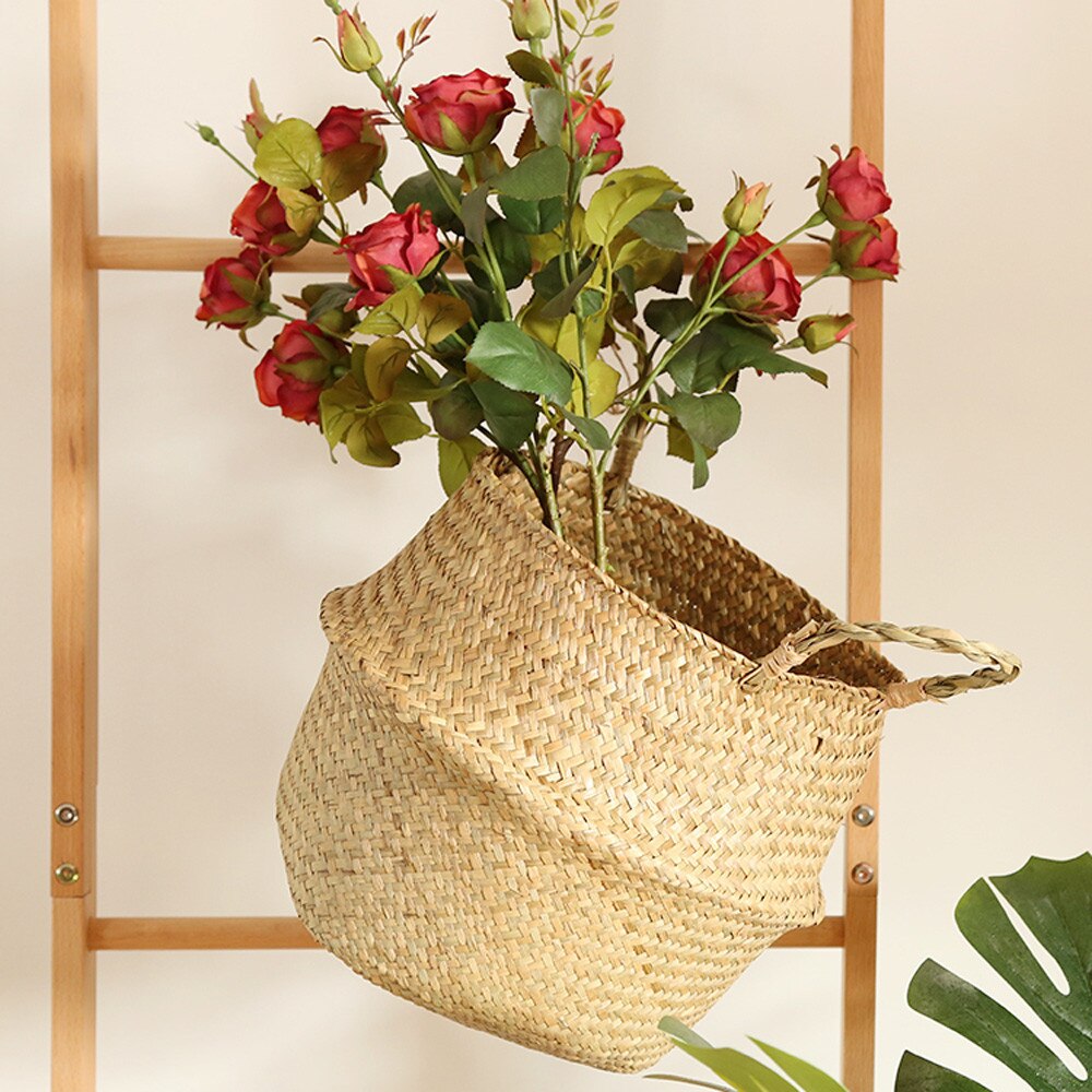 Jonc de mer panier en osier panier en osier Pot de fleur panier pliant paniers sales jardin Pot de fleur paniers de plantes # g30