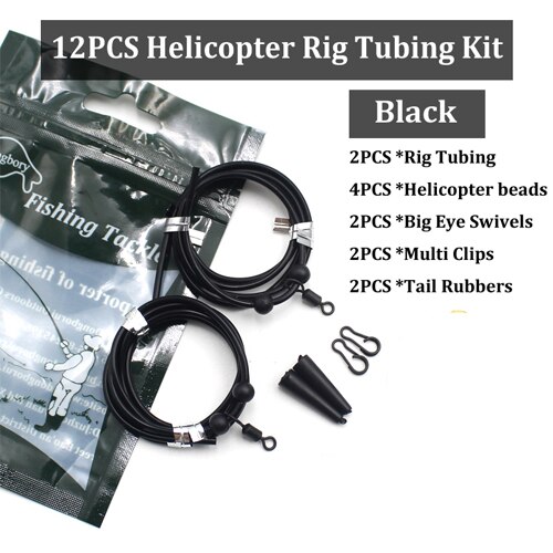 2 sett pre rigget rigg rør til helikopter chod rigg satt opp chod hår rigger stort ødu svingbart karpe fiskeutstyr lenker tilbehør: 2 sett svart