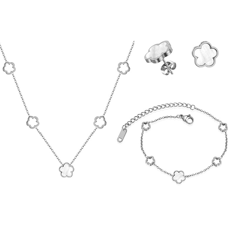 BICUX Stainless Steel White Shell Flower Jewelry Sets For Women Luxury Earrings/Necklace/Bracelet 2022: 017