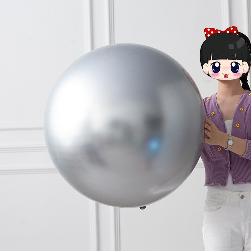 GIHOO 1pcs 36 Inch Metallic Latex Balloon Oversized Round Rose Gold Chrome Balloon For Baby Shower Wedding Birthday Party Decora: silver