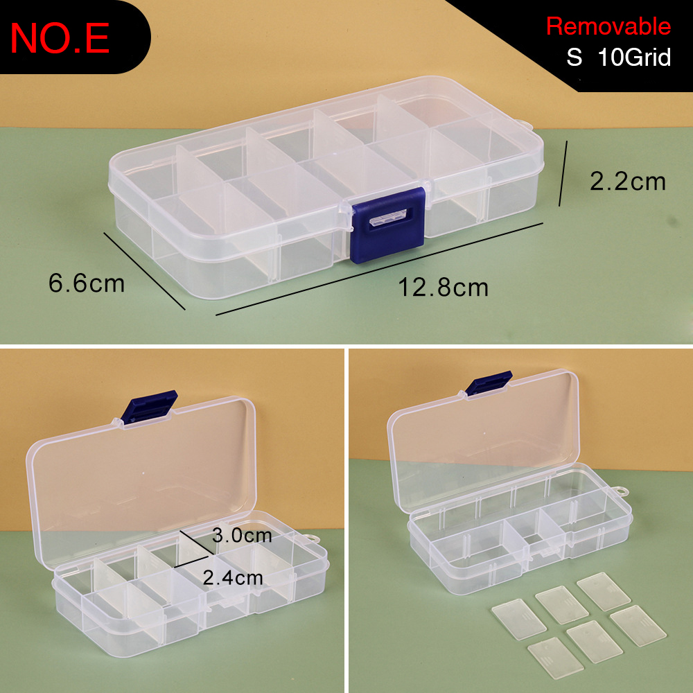Plastic Storage Box Adjustable 1-36 Grids Compartment Jewelry Earring Bead Screw Holder Case Display Organizer Container: E