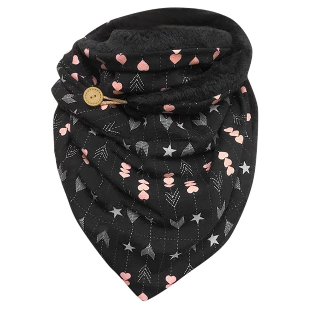 Femmes hiver impression foulards Vintage impression florale bouton Wrap décontracté écharpe Poncho tête plus bouche couverture # T2: Black