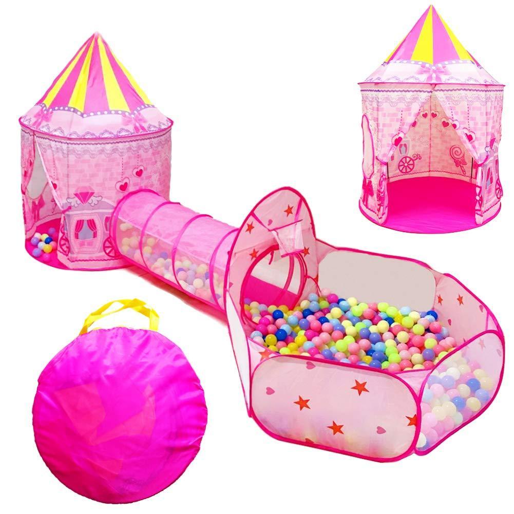 3Pcs/Set Kids Folding Fairy Tale Castle Crawl Tunnel Basketball Pit Play Tent