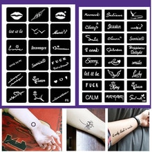 54 Stks/set Henna Stencils Engels Letters Zin Arabisch Pochoir Mode Airbrush Stencil Glitter Tattoo Set