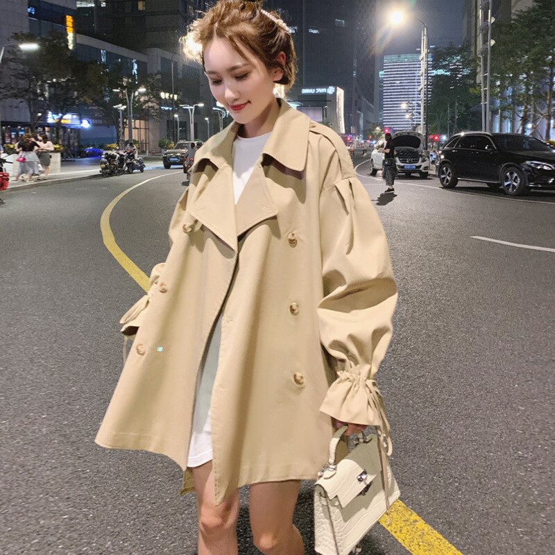 Frauen Graben Mantel Casual Gürtel Khaki Dame Kleidung Herbst Koreanische Revers Oberbekleidung Tops Oversize Windjacke: khaki / M