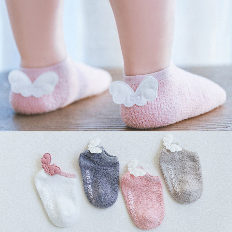 Blød bomuld søde englevinger baby sokker nyfødte baby pige sokker spædbarn enfant anti slip gulv sokker neonato meia infantil