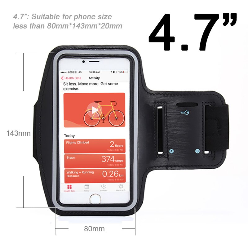 HORUG Waterproof Sports Phone Armband For iPhone xs max Running Armband Case Holder For Phone On Hand Mobile Brassard Telephone: Black 4.7