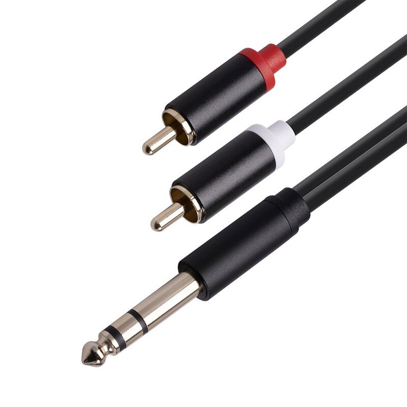 Aluminum Alloy Case, All Copper Conductor, Gold Plated Head, Three Core Stereo 6.35-to-2rca Lotus Audio Cable