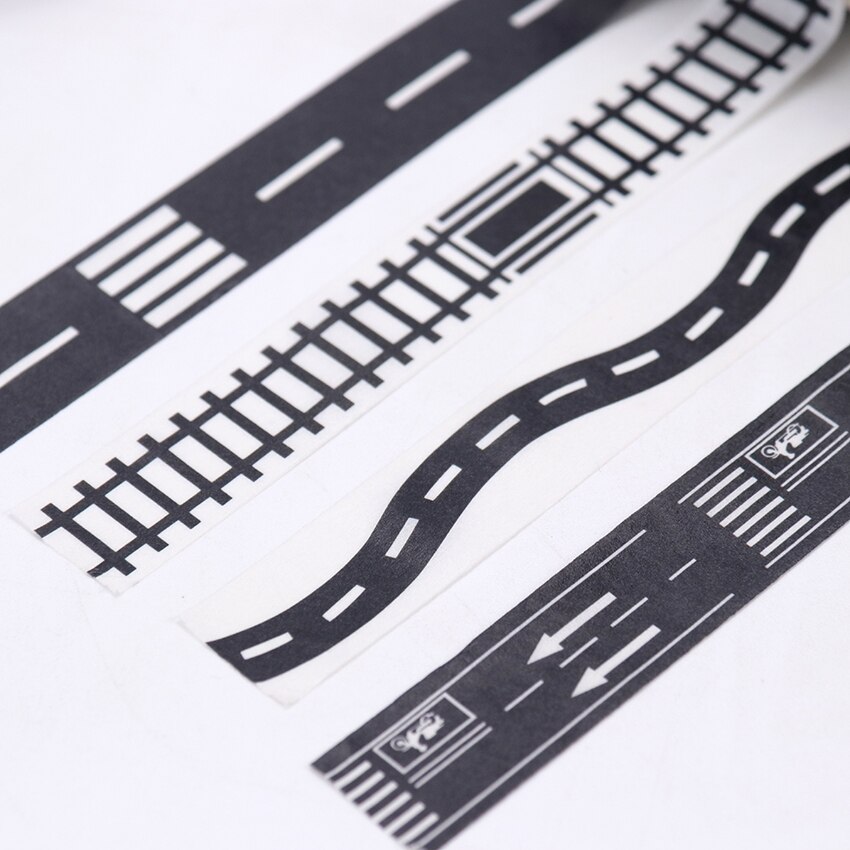 Trafik jernbane vej washi tape klæbebånd diy klistermærke label håndværk maskeringstape til børn legetøjsbil spille gang 15 mmx 10m