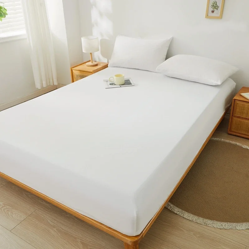 Brushed Mattress Cover Double/Queen Size Solid Color Fitted Sheet For Double Bed Anti-Mite 침대커버 200X220cm 매트리스커버 (No Pillowcase): See below for size descriptions / Yellow