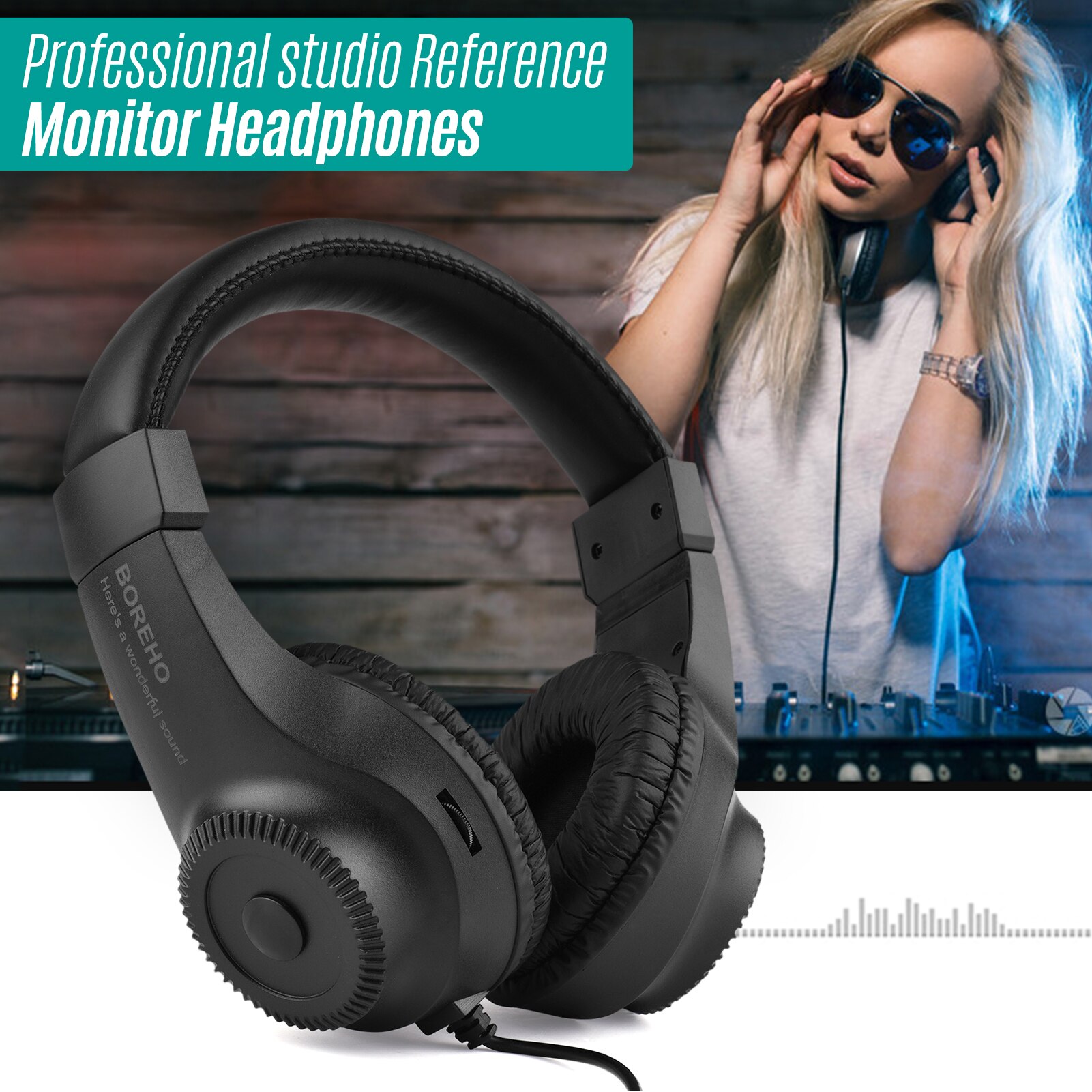 Wired Stereo Monitor Headphones Over-ear Headset with 50mm Driver 6.5mm Plug for Recording Monitoring Music Appreciation