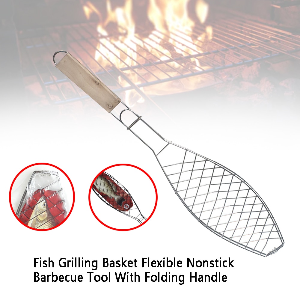 Barbecue Tool Outdoor Draagbare BBQ Mesh Rack Met Vouwen Handvat Anti-aanbak DIY Vis Grillen Mand Accessoires Burger Vlees Rekken
