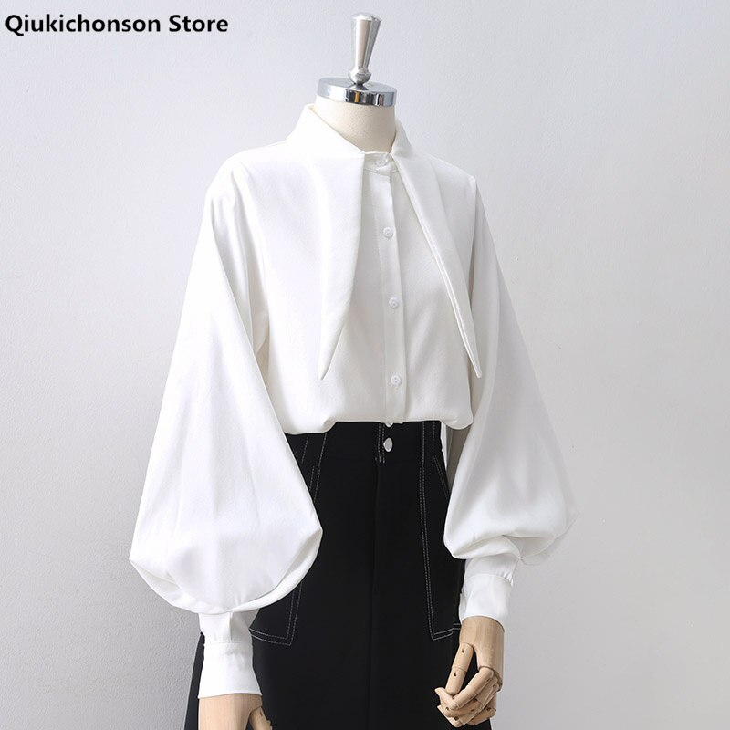 Chemisier décontracté à manches lanternes pour femme, haut à gros nœud et oreilles de lapin, chemise à boutons, coréenne, printemps,