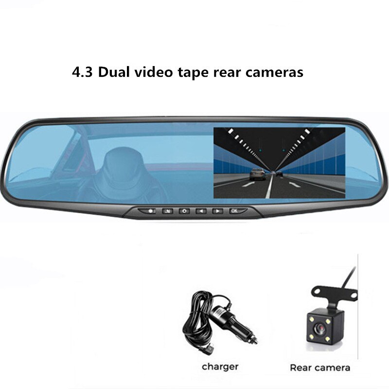Dash Cam 24H Auto Dvr Dash Camera Achteruitrijcamera Dual Lens 1080P 4.3in Full Hd Cyclus Opname Dash cam Video Recorder Spiegel Dashcam: T1 Dual cameras / 16G