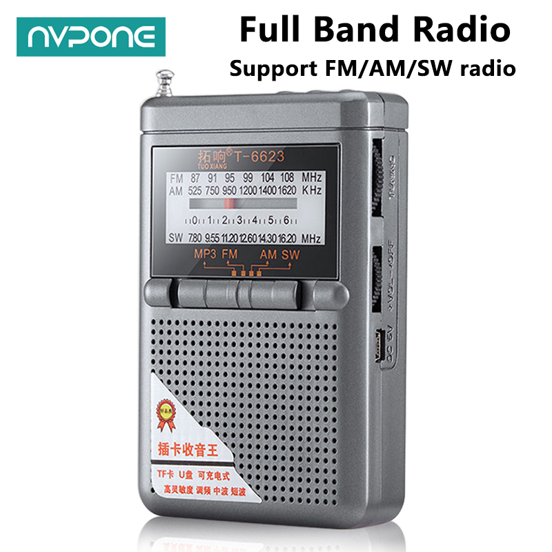 Rádio de banda completa fm am sw banda mundial mini rádio com display led fivela suporte cartão tf fone de ouvido jack receptor de rádio universal